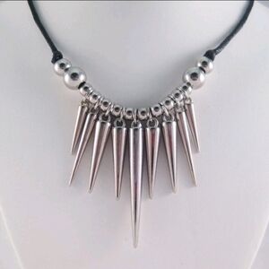 New 18" Multi Silver Tone Spike Pendant Necklace Unisex